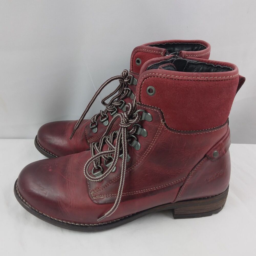 Taos Ringer Red Leather Lace Up Ankle Boots Boho Lagenlook Womens US 7-7.5 EU 38 - Picture 6 of 15